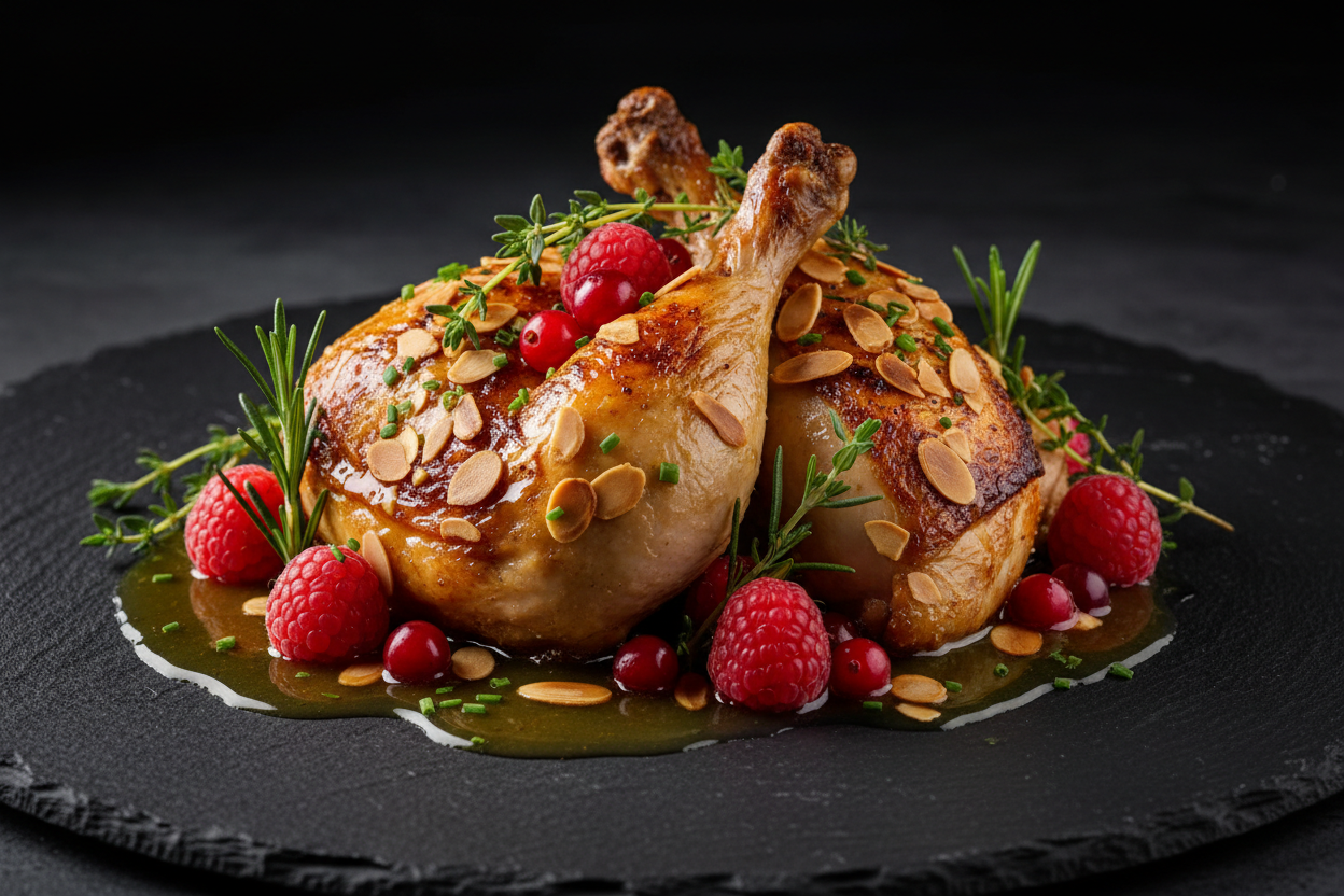 Poulet aux amandes et aux fruits rouges